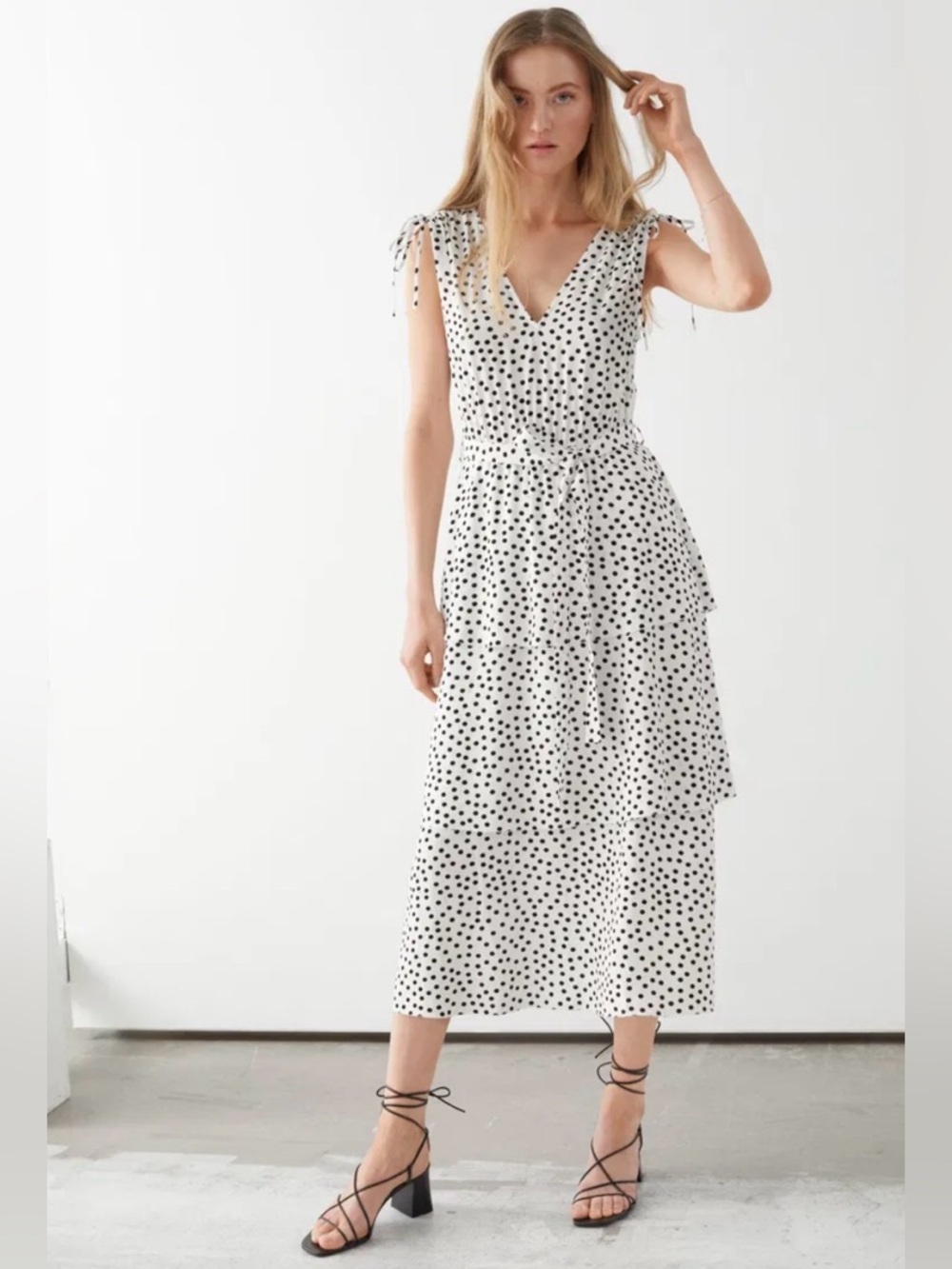 & Other Stories V-neck Chiffon Midi Dress Size 12 (Paris Atelier)